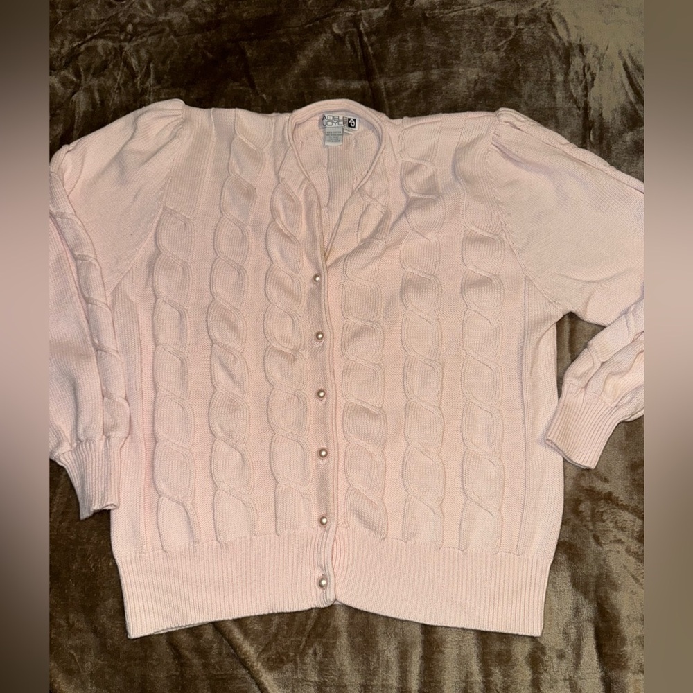 Chic Light Pink Cable Knit Cardigan 100% Cotton